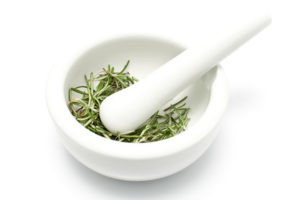 White ceramic mortar and pestle